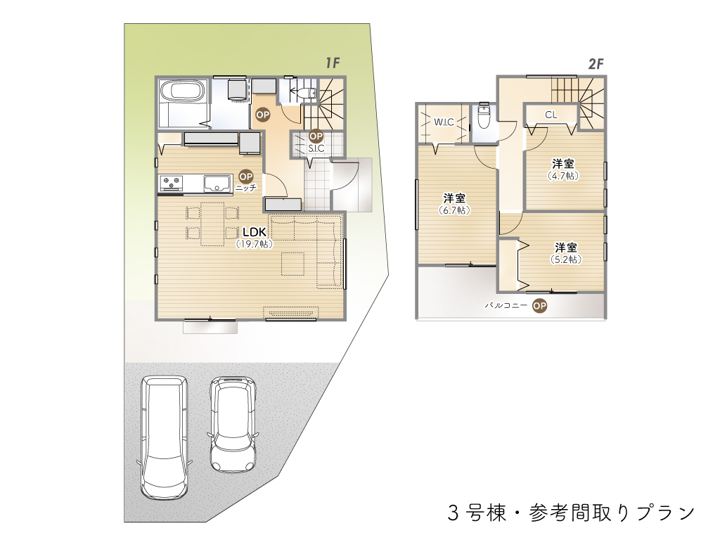 中央3丁目Ⅱ期3号棟間取り参考プラン図