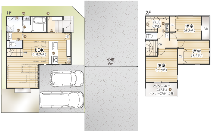 立川市一番町4丁目Ⅳ期 2号棟 参考間取りプラン 1階・2階間取り図